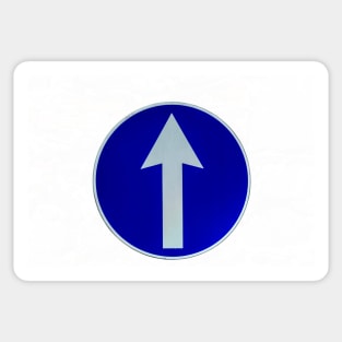 Rounded traffic sign in blue and white, ahead only Sticker